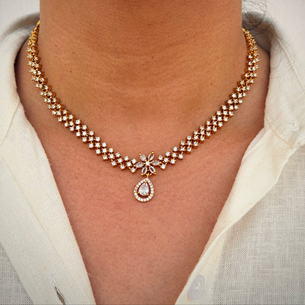 Elegant CZ Teardrop Necklace Set