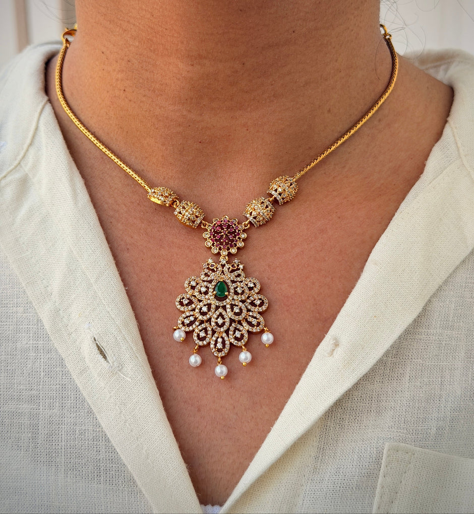 Elegant CZ Cluster Necklace Set