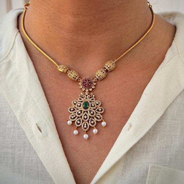 Elegant CZ Cluster Necklace Set