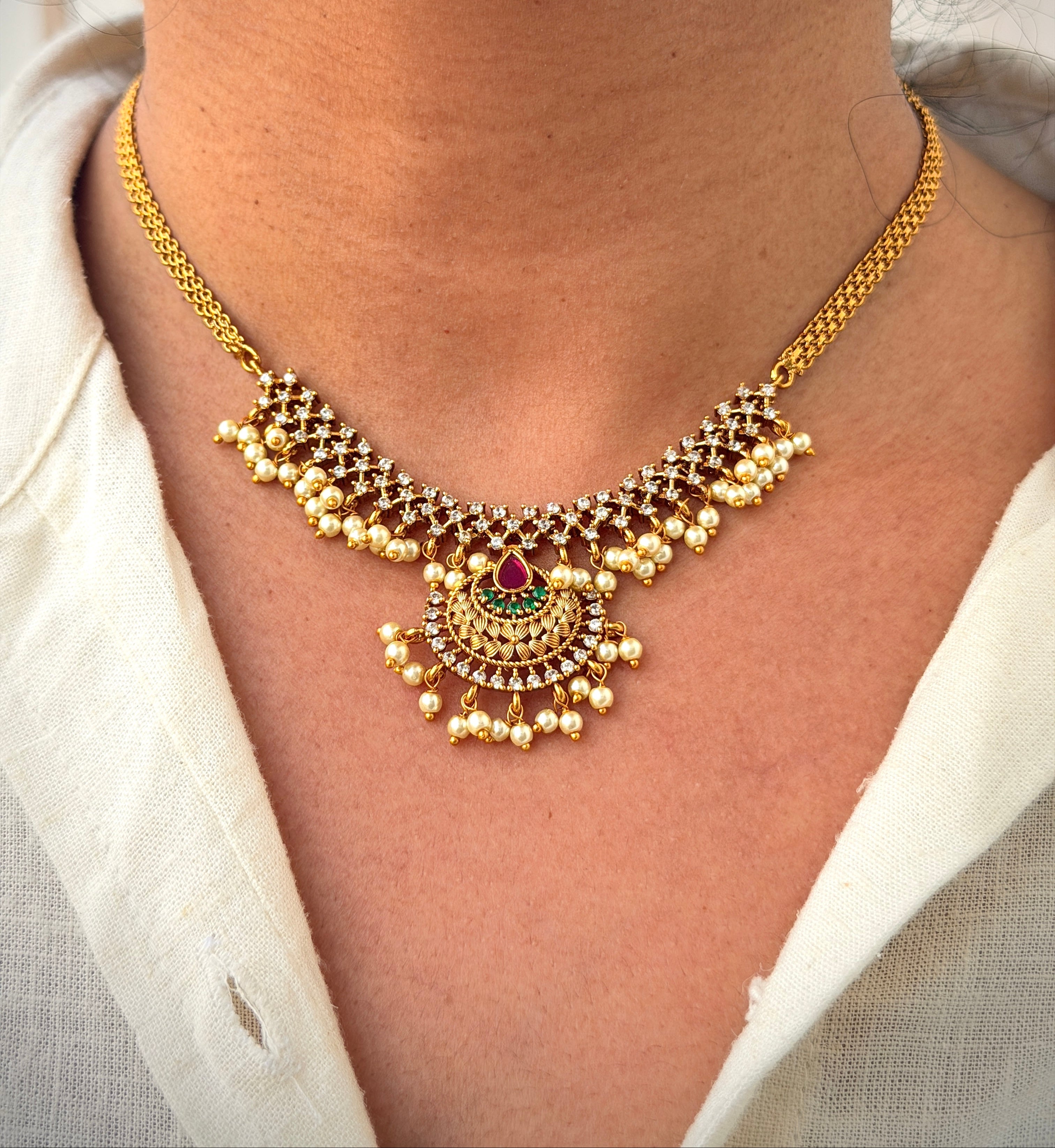 Kundan Pearldrop Crescent Necklace Set