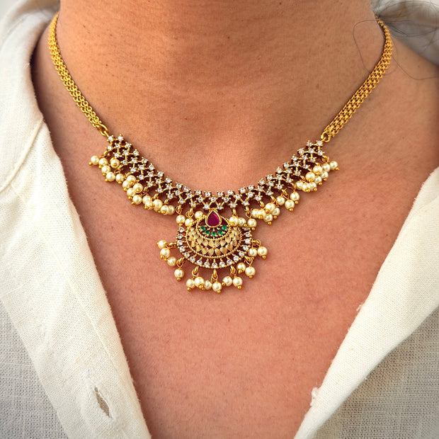 Kundan Pearldrop Crescent Necklace Set
