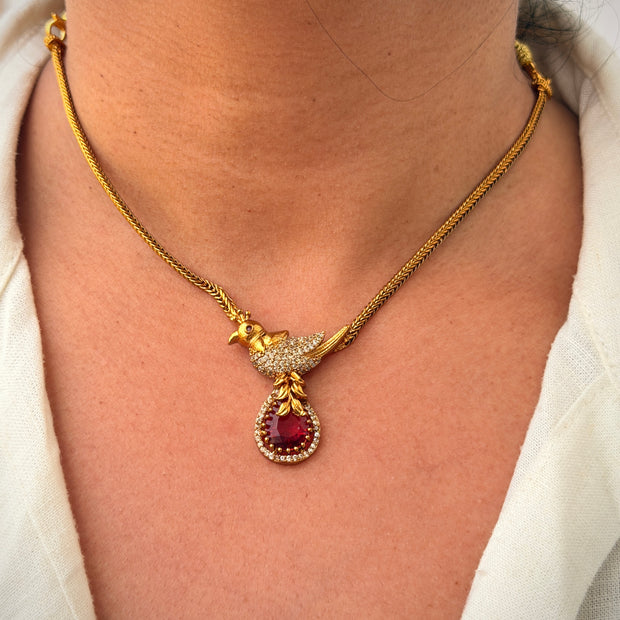 Ruby Bird Motif Necklace Set