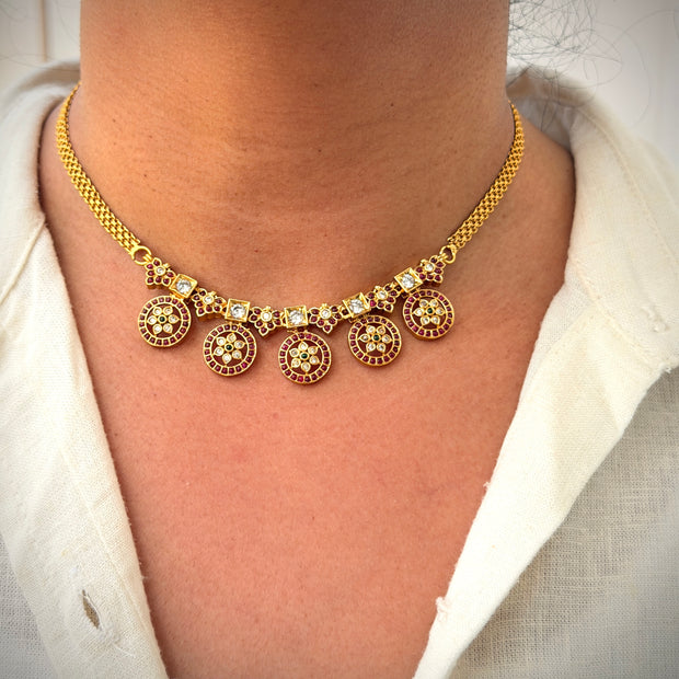 Kempu Ruby Disc Necklace Set