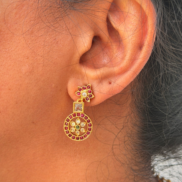 Kempu Ruby Disc Necklace Set