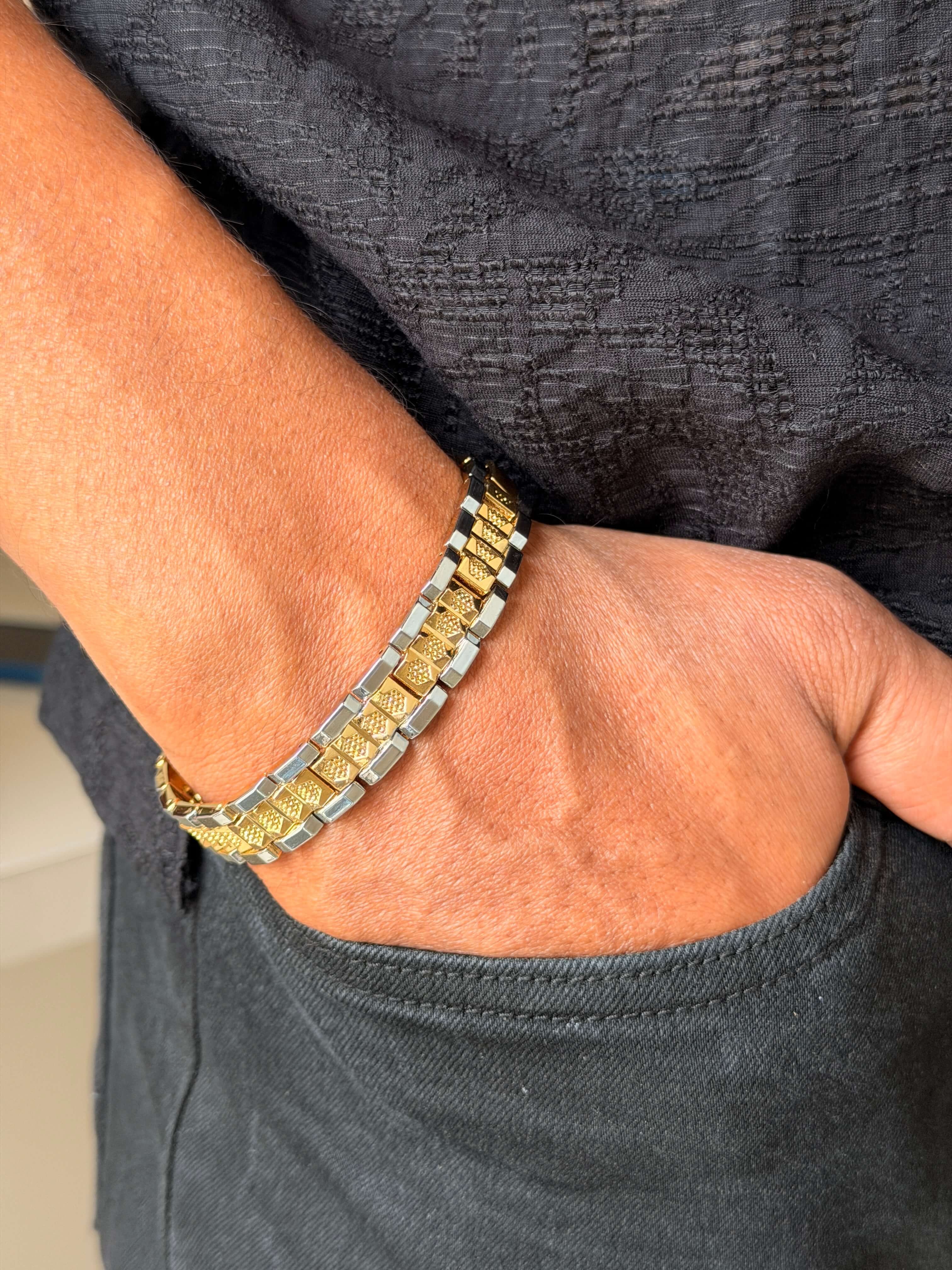 Designer Dual‑Tone Men's Chain Bracelet