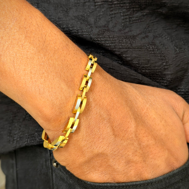 Gold-Silver Geometric Link Men's Bracelet