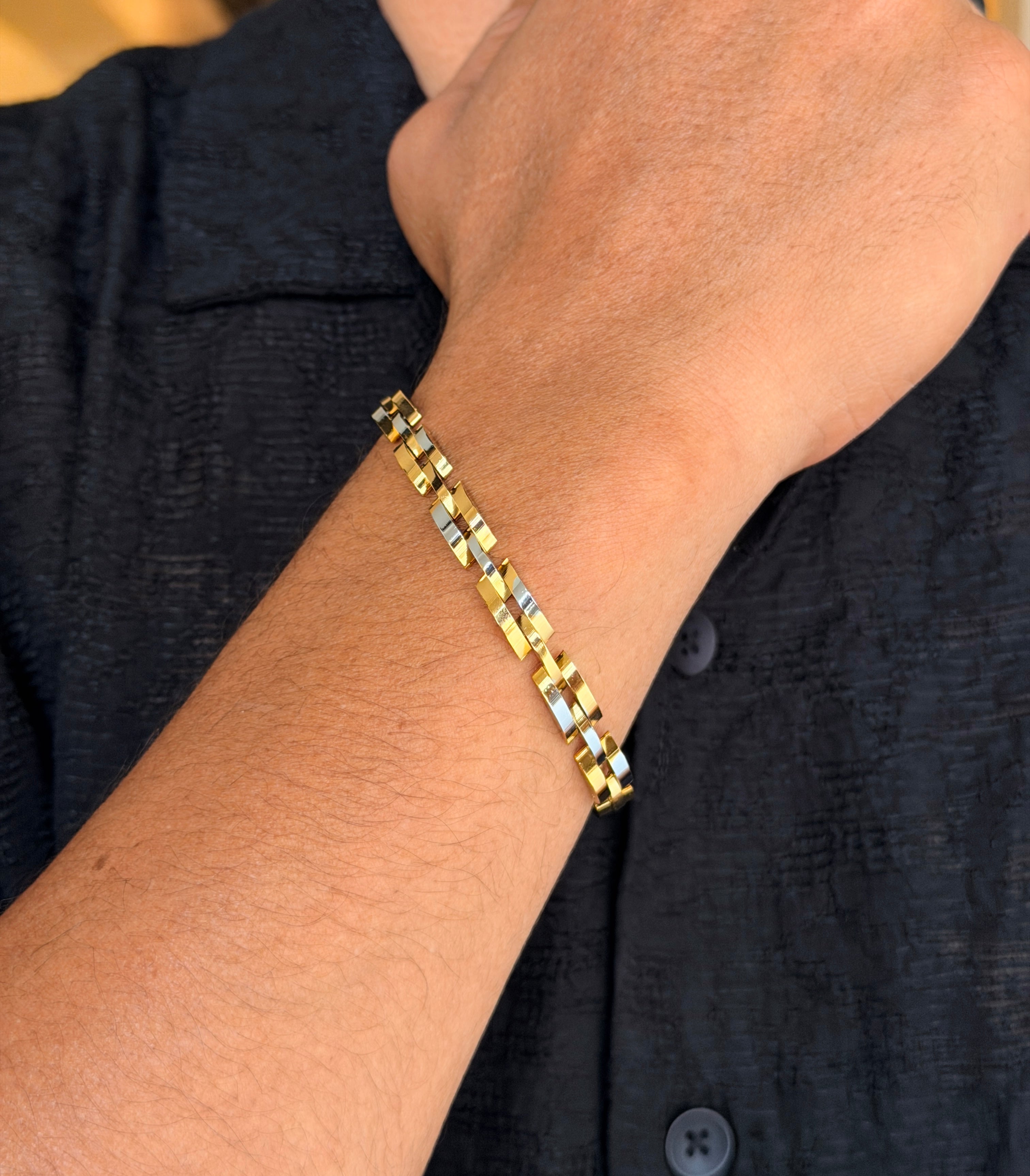 Gold-Silver Geometric Link Men's Bracelet