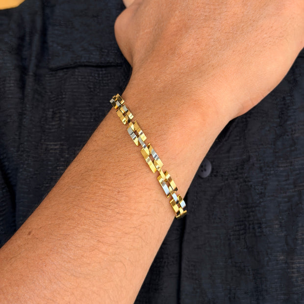Gold-Silver Geometric Link Men's Bracelet