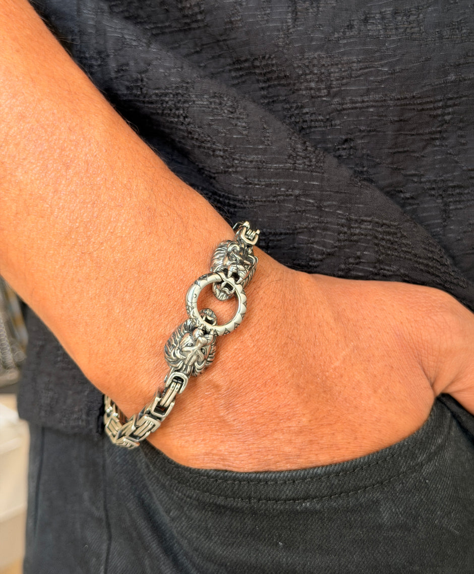 Silver Lion Head Men's Bracelet
