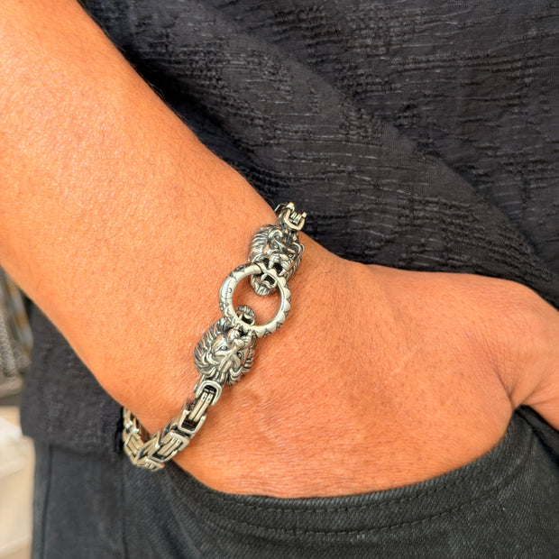 Silver Lion Head Men's Bracelet