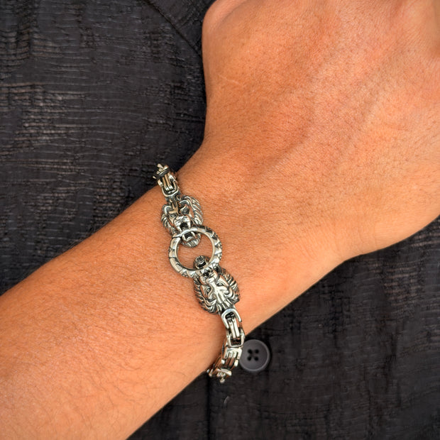 Silver Lion Head Men's Bracelet