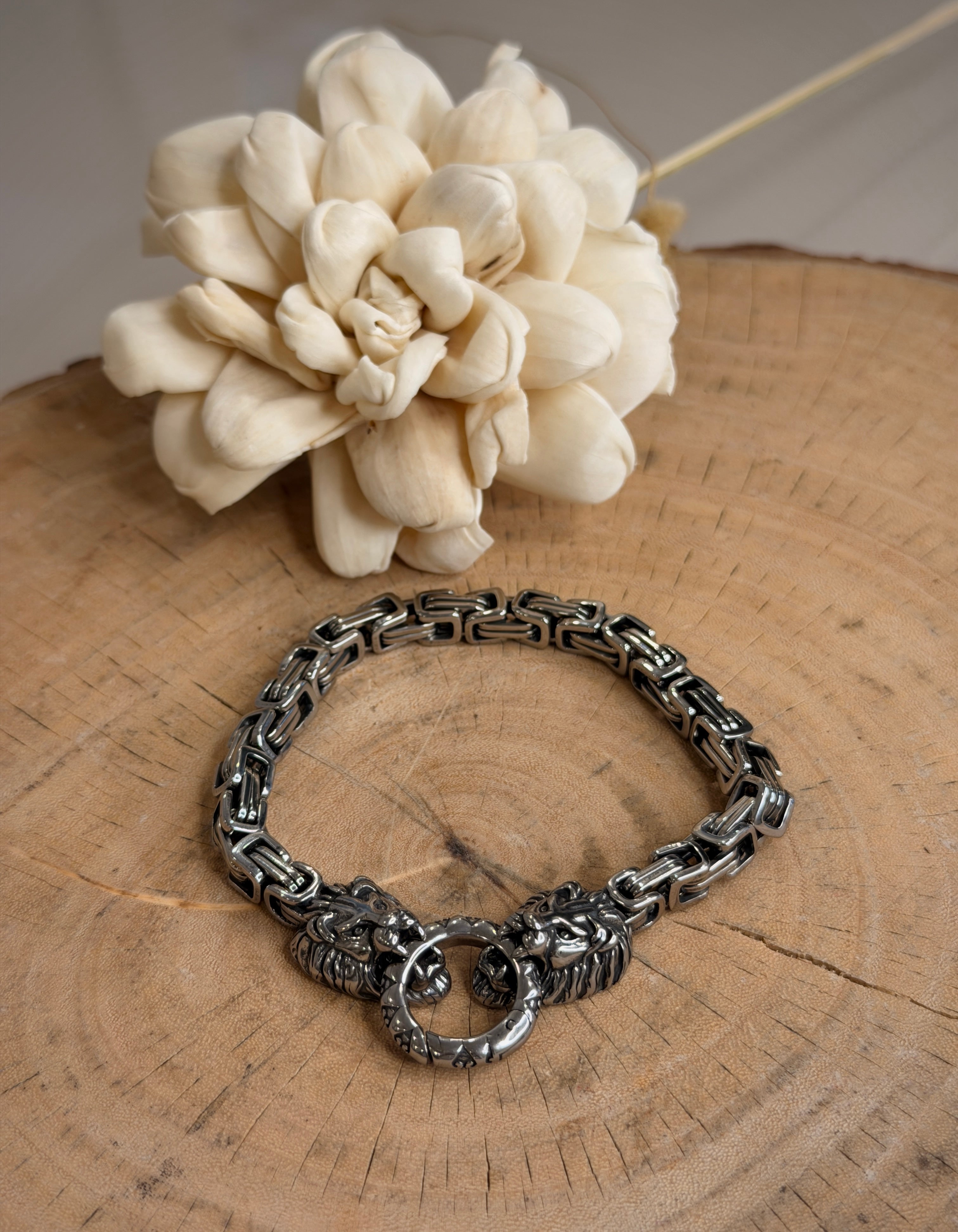 Silver Lion Head Men's Bracelet