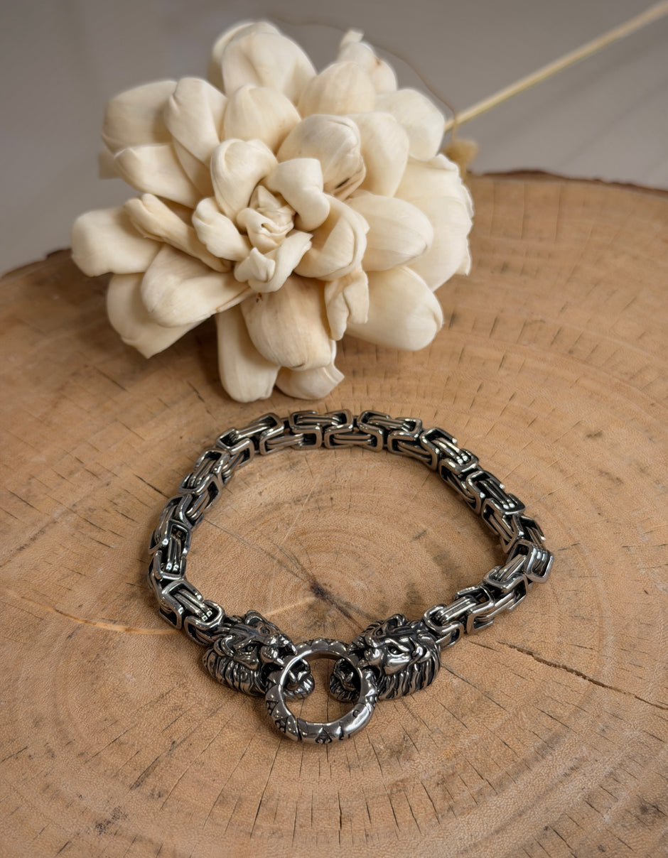 Silver Lion Head Men's Bracelet