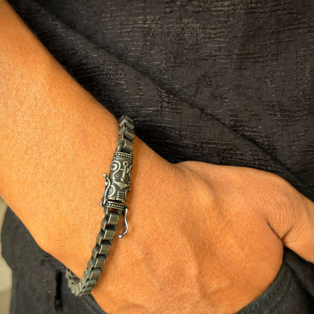 Silver Antique Men's Box Link Bracelet