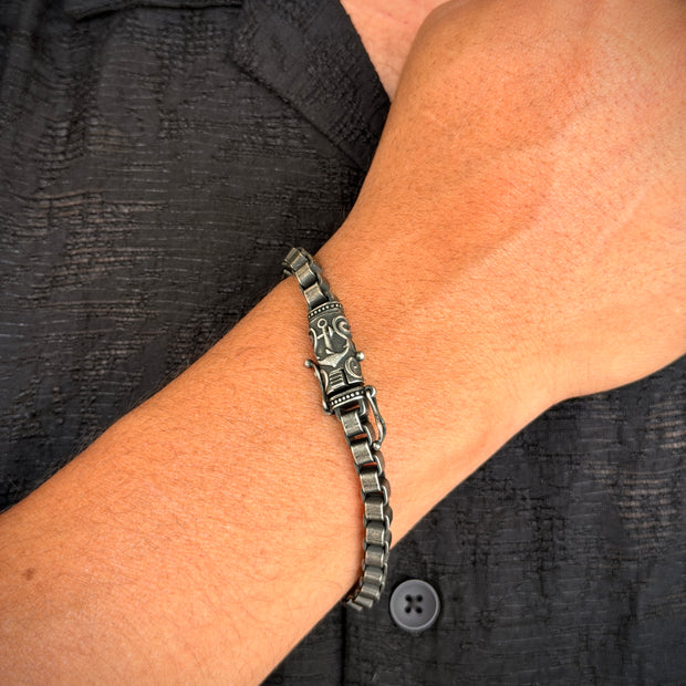 Silver Antique Men's Box Link Bracelet