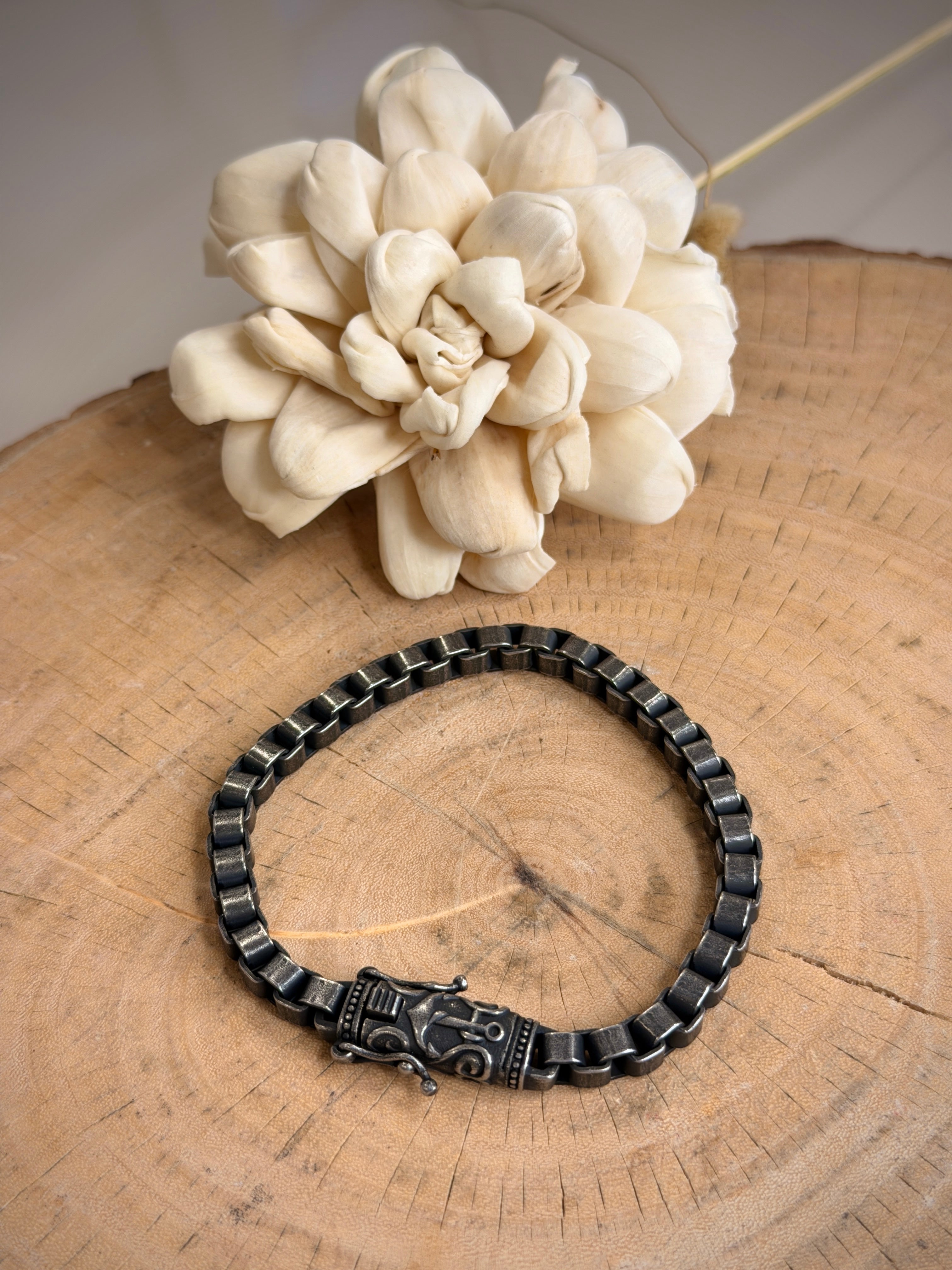 Silver Antique Men's Box Link Bracelet