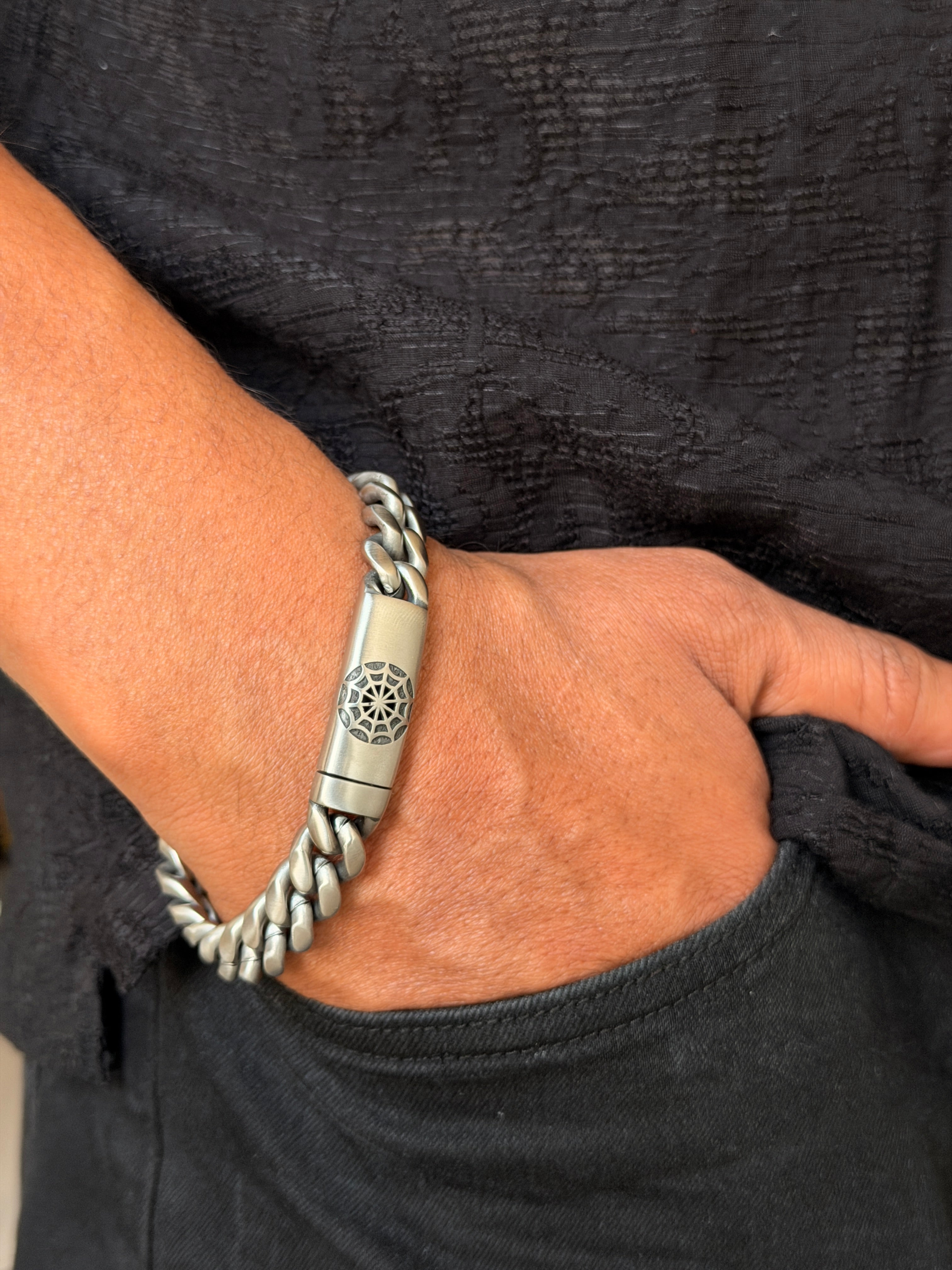 Engraved Silver Men's Cuban Link Bracelet