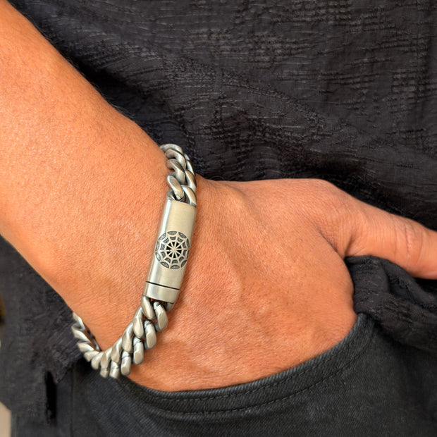 Engraved Silver Men's Cuban Link Bracelet