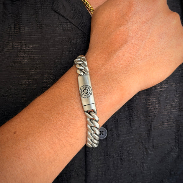 Engraved Silver Men's Cuban Link Bracelet