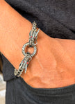Ruby Eye Dragon Men's Silver Bracelet