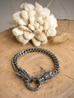 Ruby Eye Dragon Men's Silver Bracelet