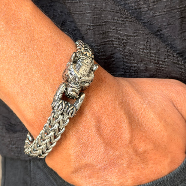 Men's Antique Silver Tiger Head Bracelet