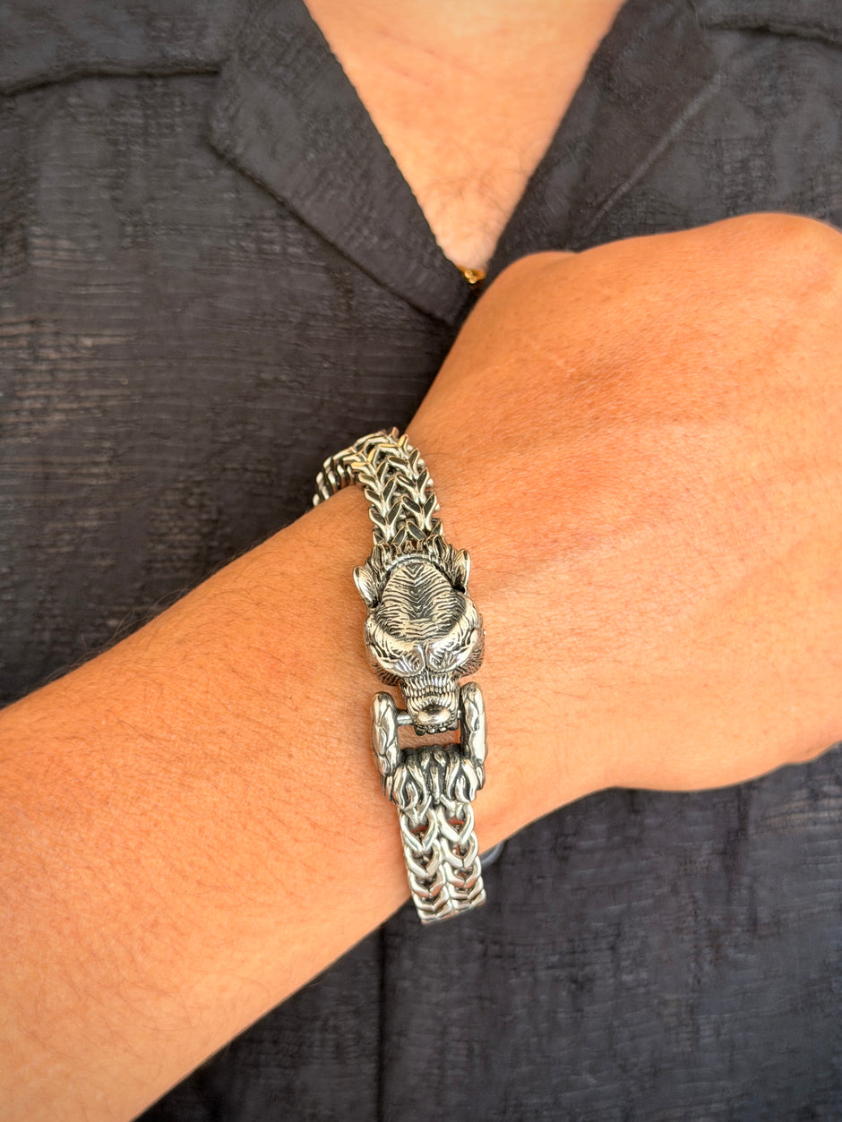 Men’s Silver Wolf Head Bracelet