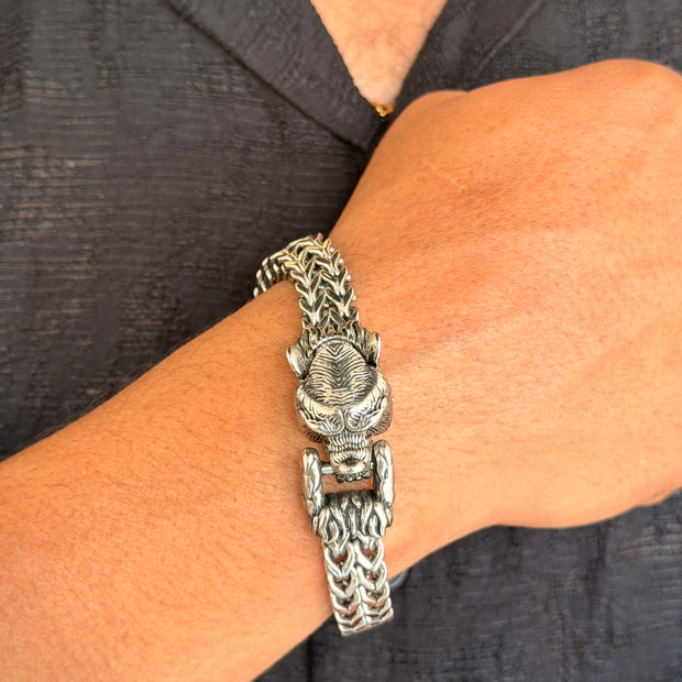 Men's Antique Silver Tiger Head Bracelet