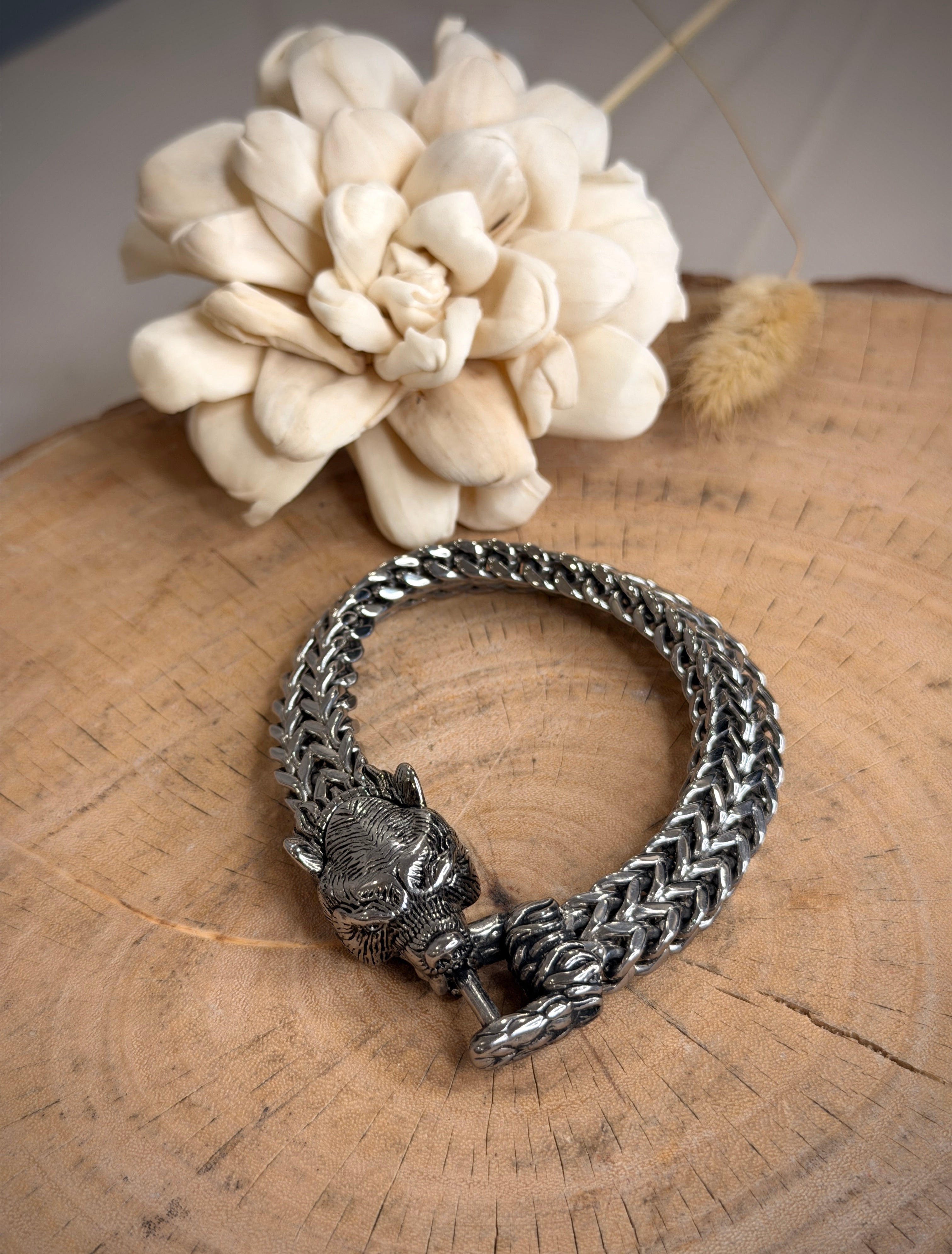 Men’s Silver Wolf Head Bracelet