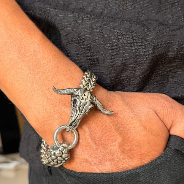 Men's Bull Skull Link Chain Bracelet