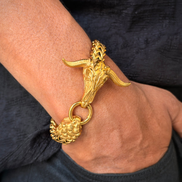 Men's Bull Skull Link Chain Bracelet