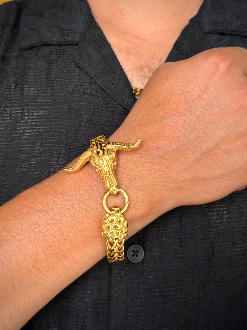 Men's Bull Skull Link Chain Bracelet