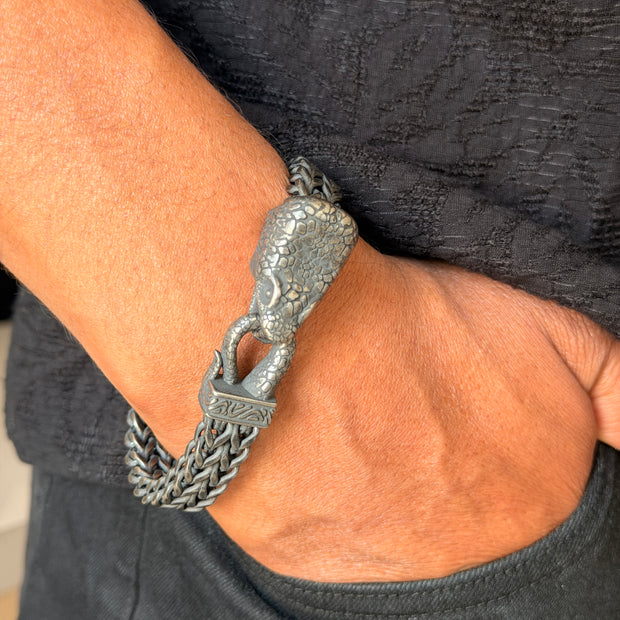 Men's Antique Silver Snake Head Bracelet