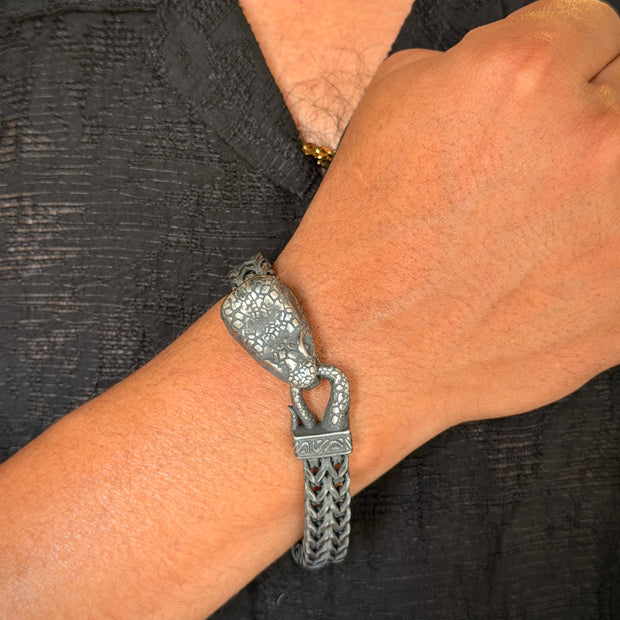 Men's Antique Silver Snake Head Bracelet