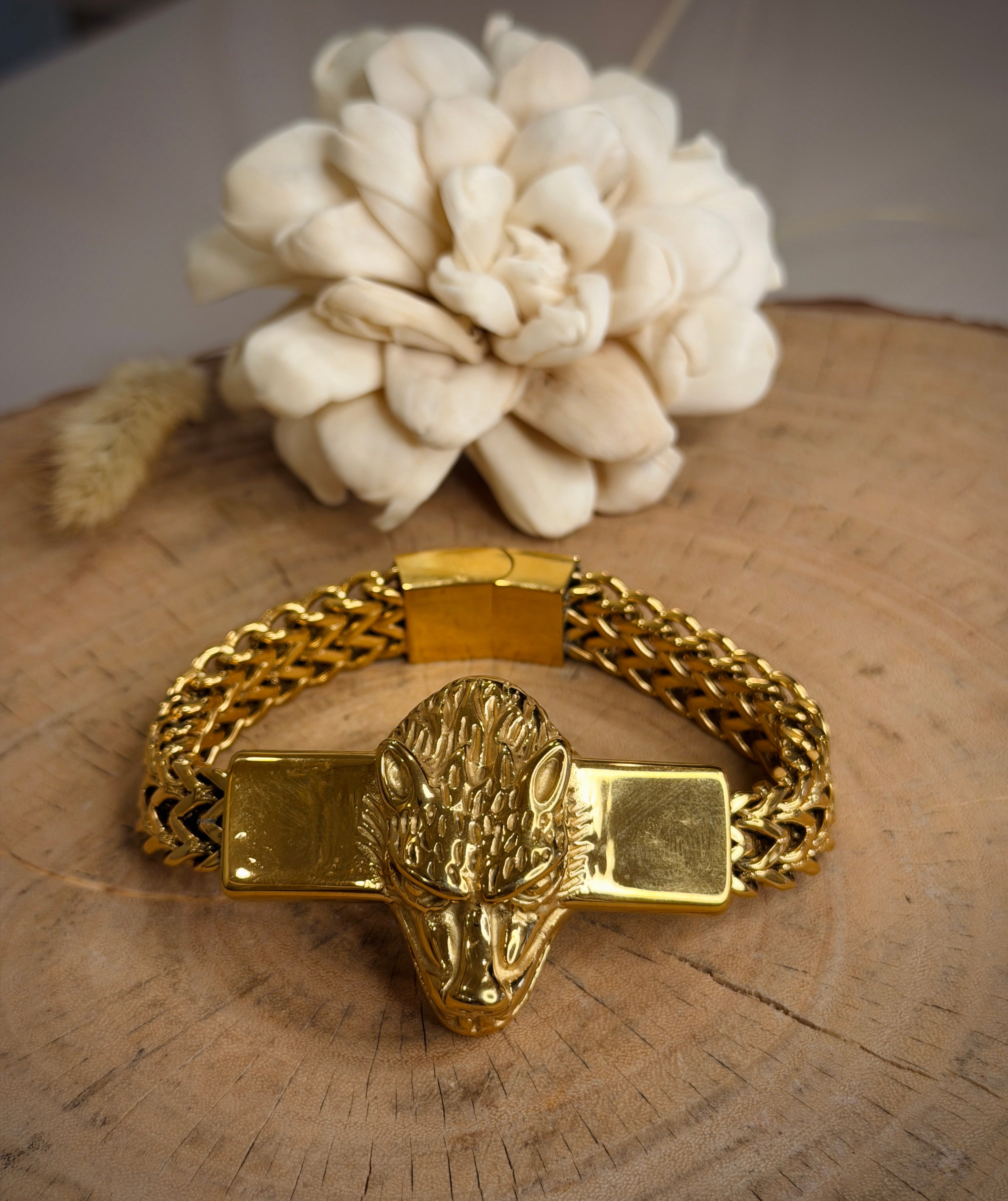 Men's Gold Wolf Head Bracelet