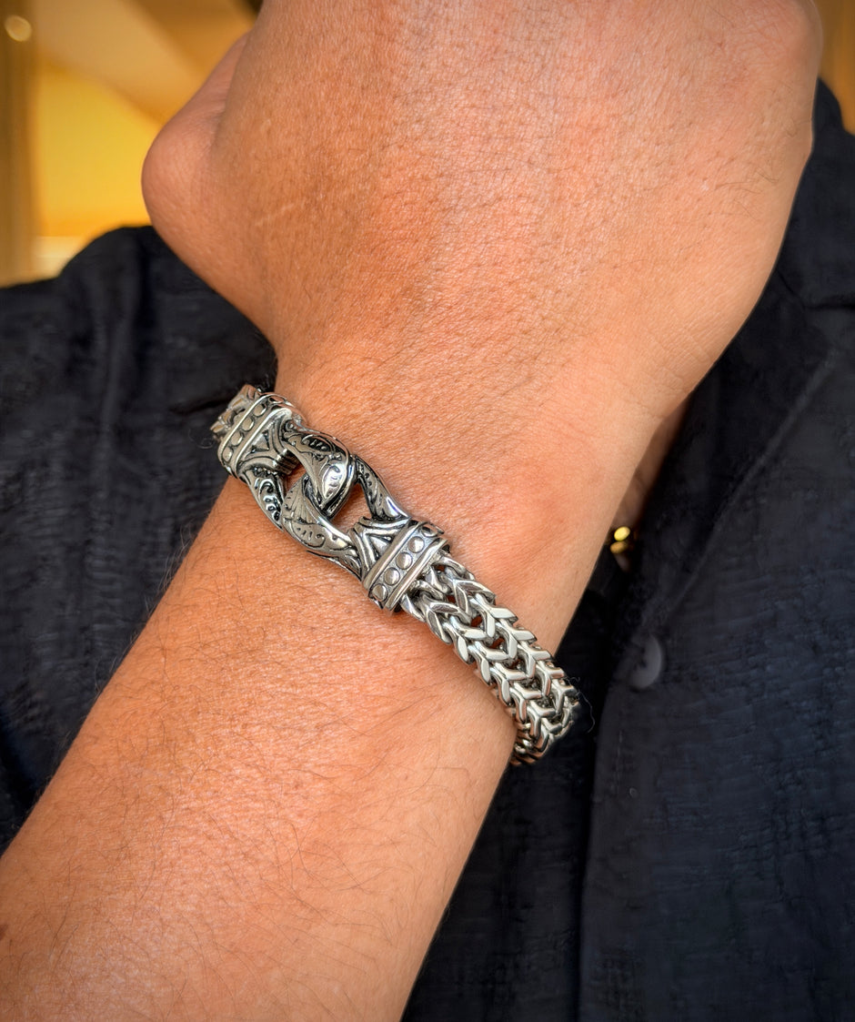 Men's Silver Fenrir wolf head Bracelet