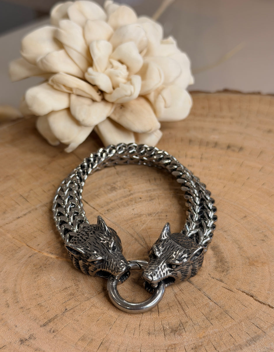 Men's Wolf Head Link Bracelet