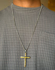Men's Gold Cross Pendant Silver Chain