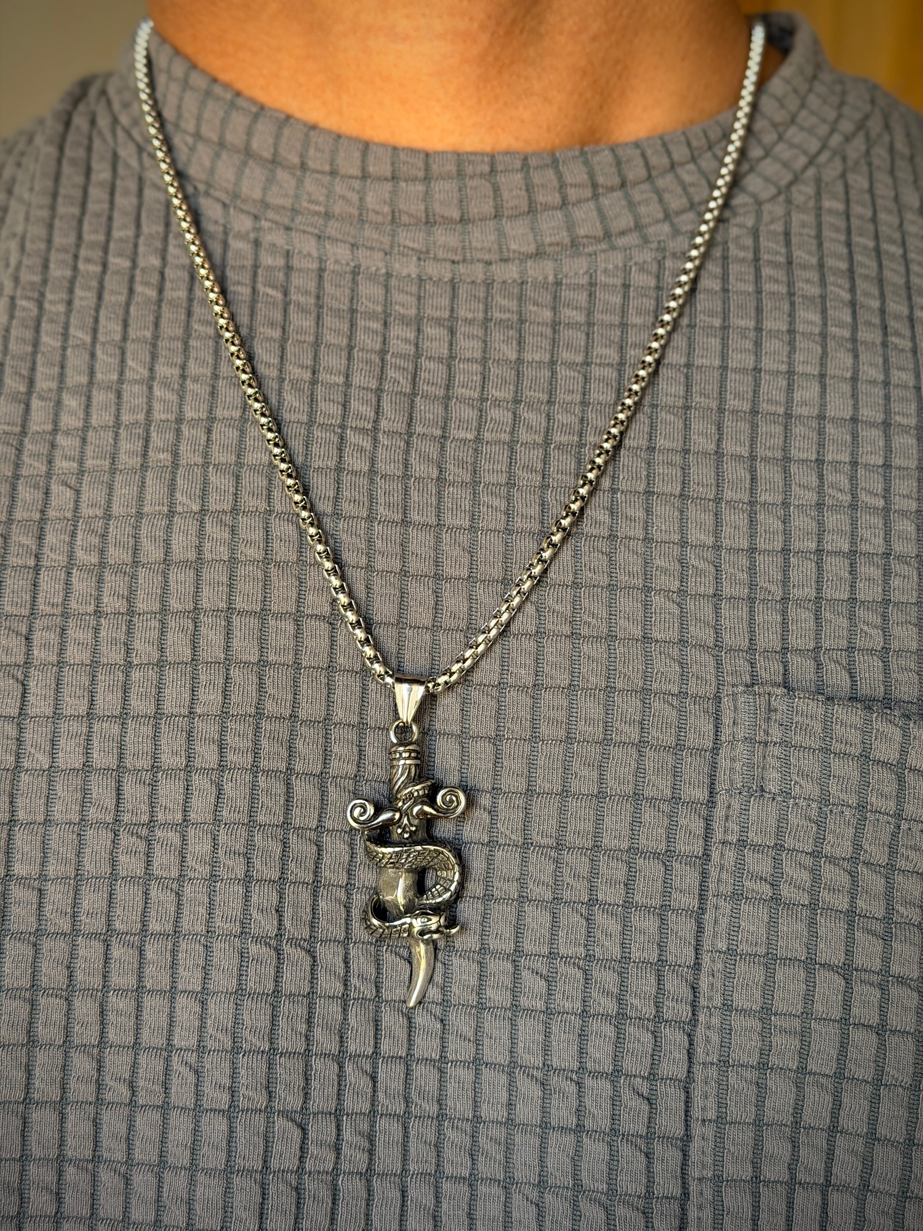 Men's Silver Gothic Sword & Snake Chain