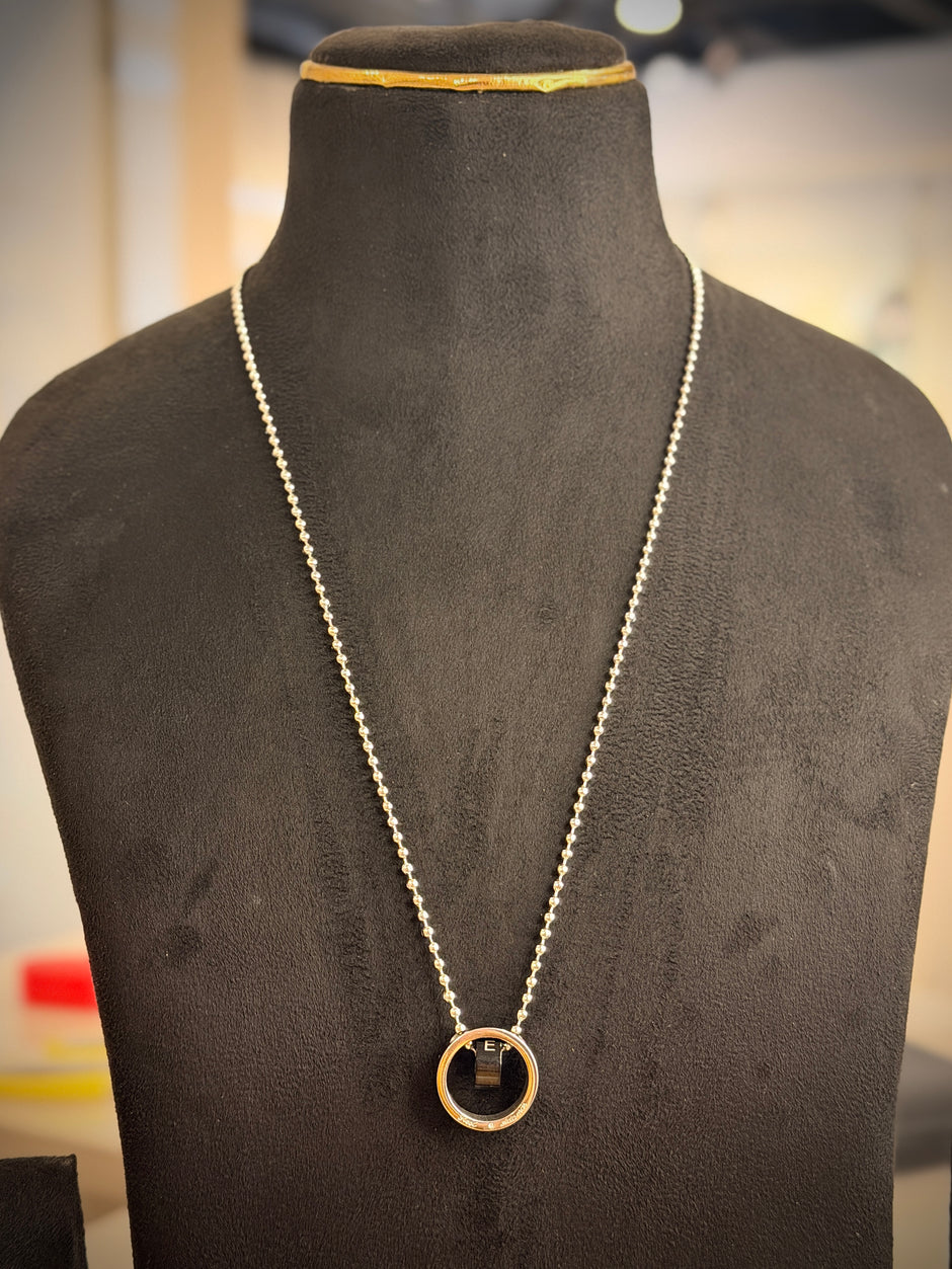 Men's Silver Rotating Ring Pendant Chain