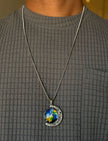 Men's Silver Moon Globe Pendant Chain