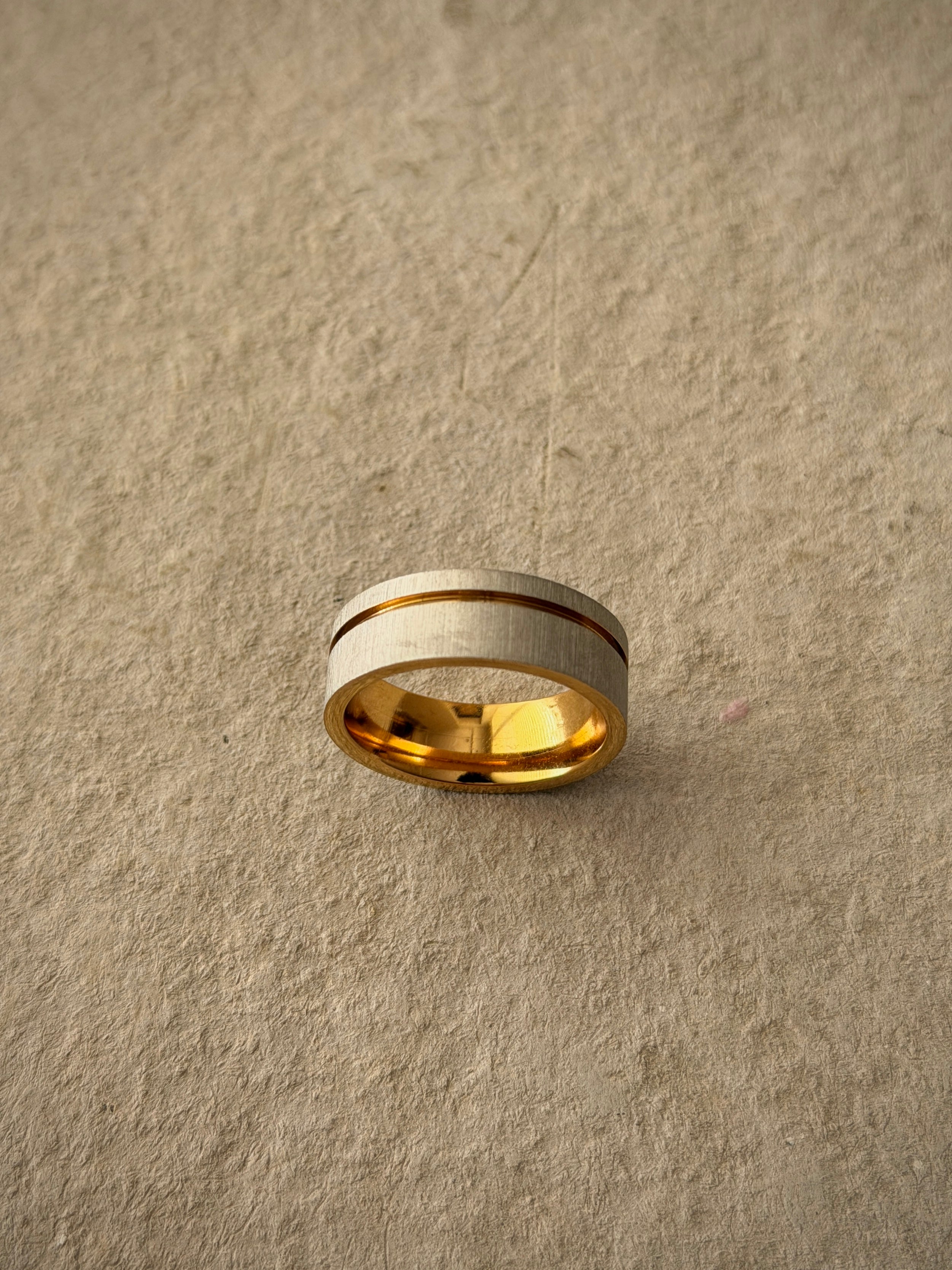 Men's Silver‑Gold Groove Band Ring