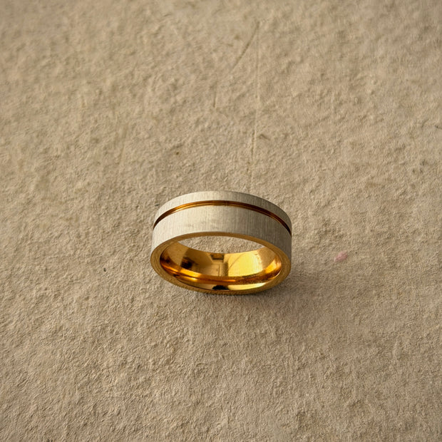 Men's Silver‑Gold Groove Band Ring