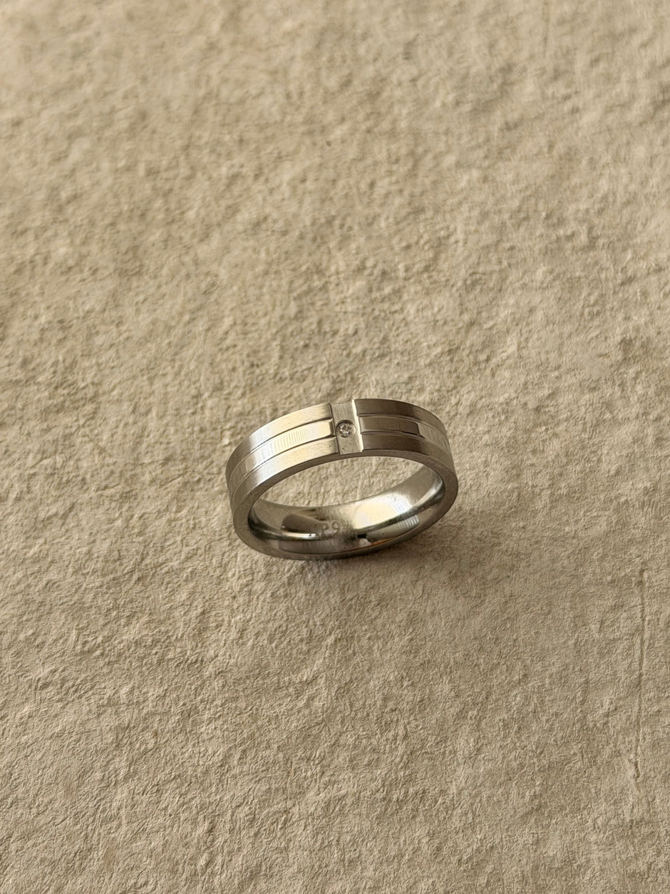 Men's Silver Groove CZ Band Ring