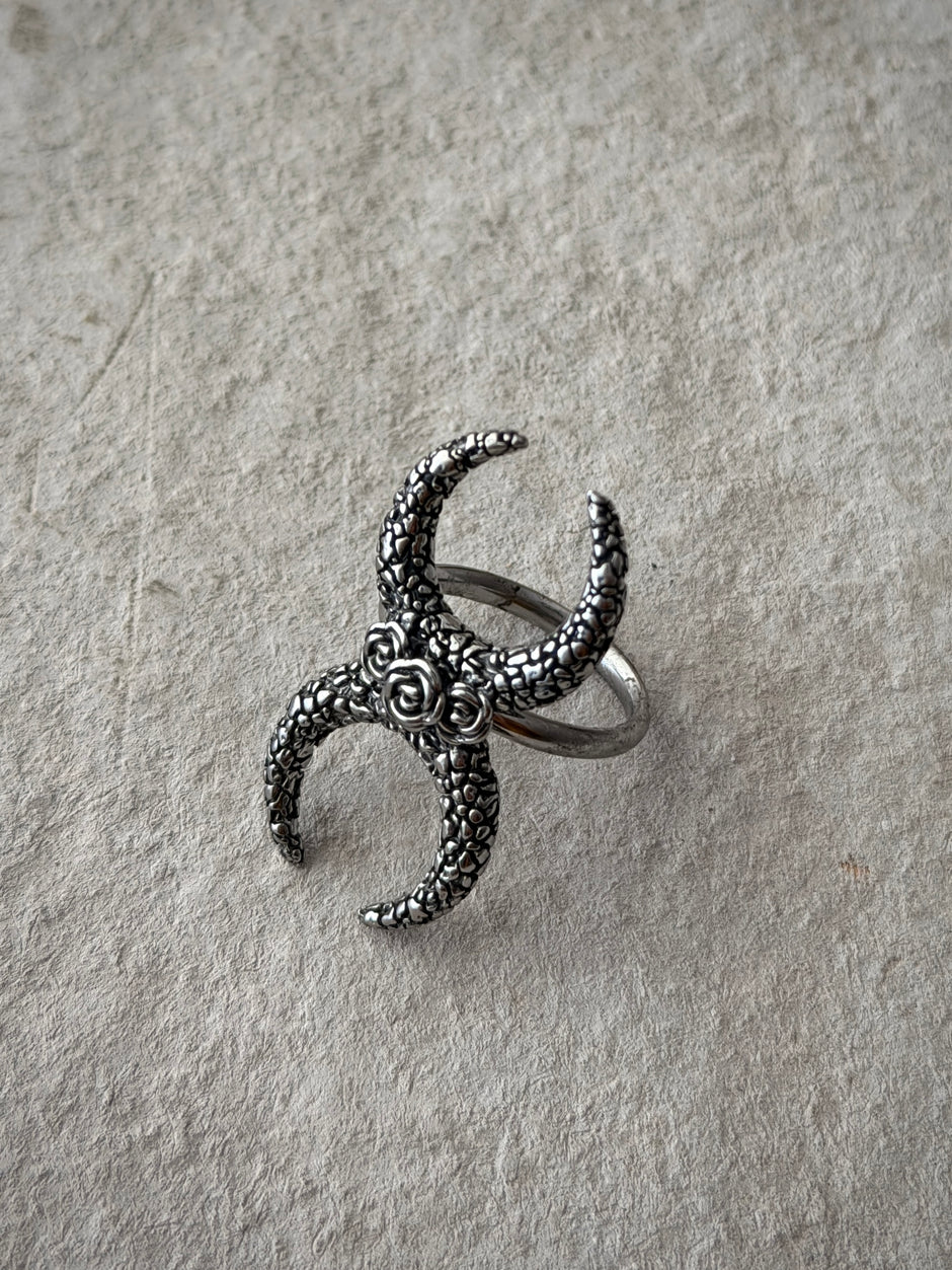 Men's Silver Oxidised Crescent Rose Ring