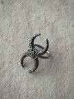 Men's Silver Oxidised Crescent Rose Ring
