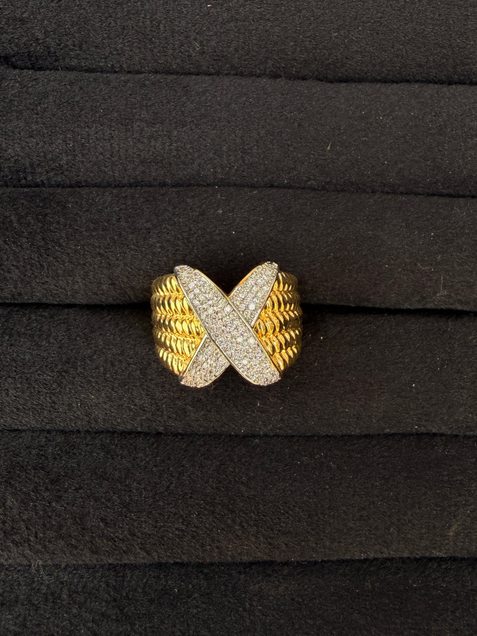 Gold CZ X‑Band Statement Ring