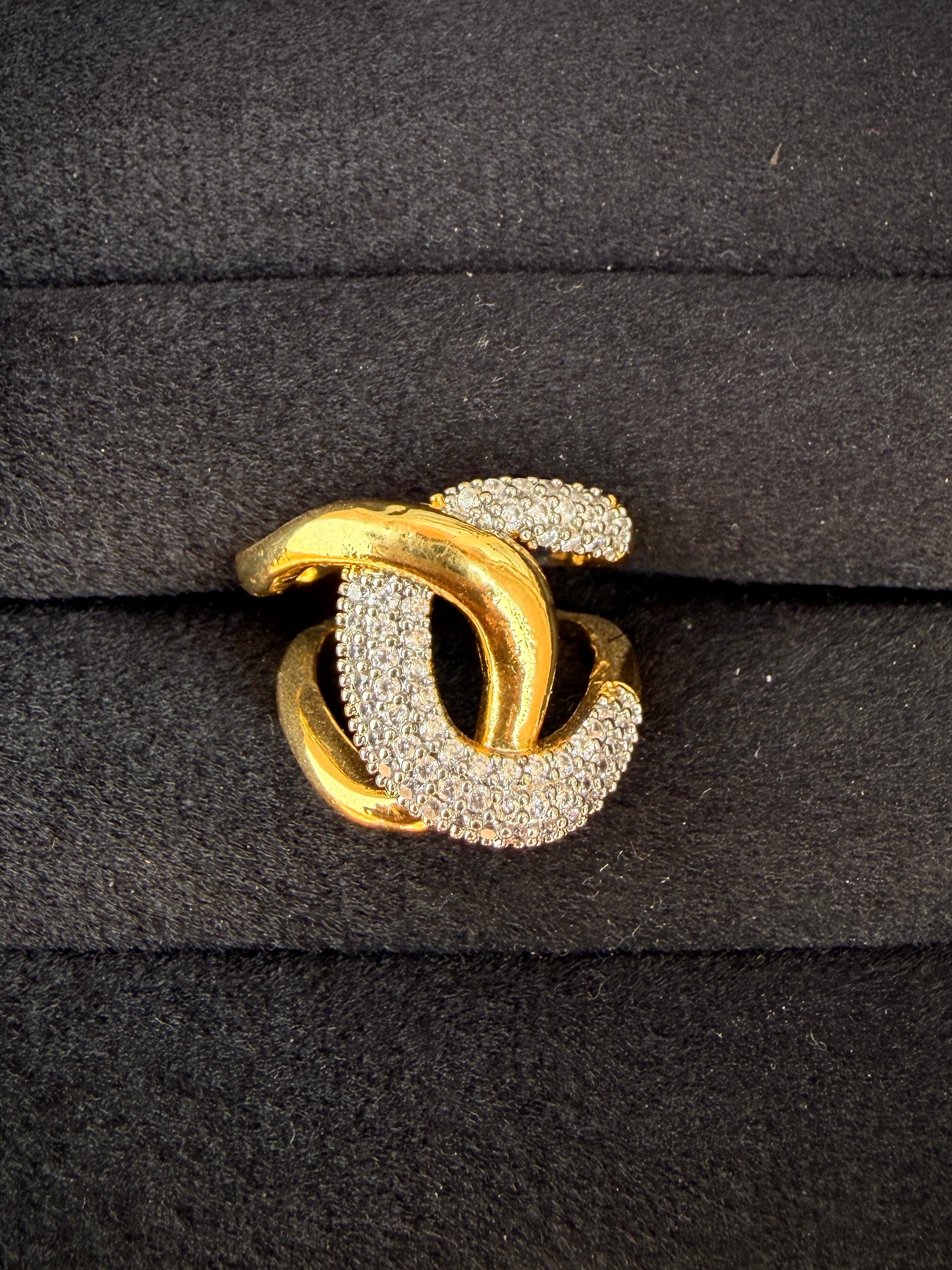 Gold CZ Loop Swirl Ring