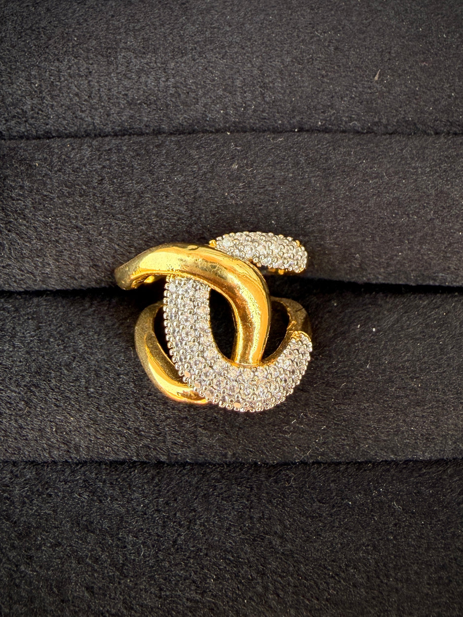 Gold CZ Loop Swirl Ring