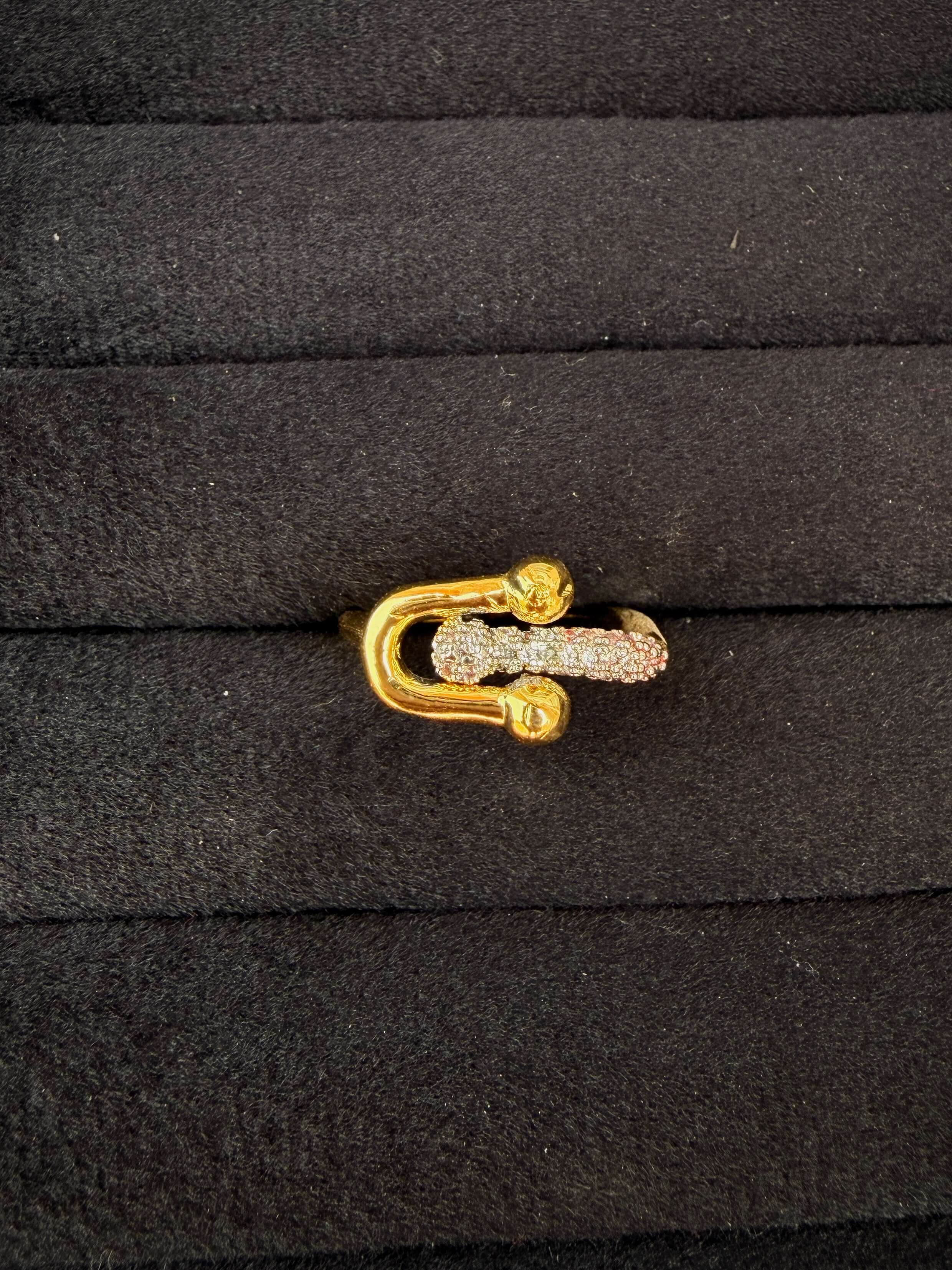 Gold CZ Hook Designer Ring